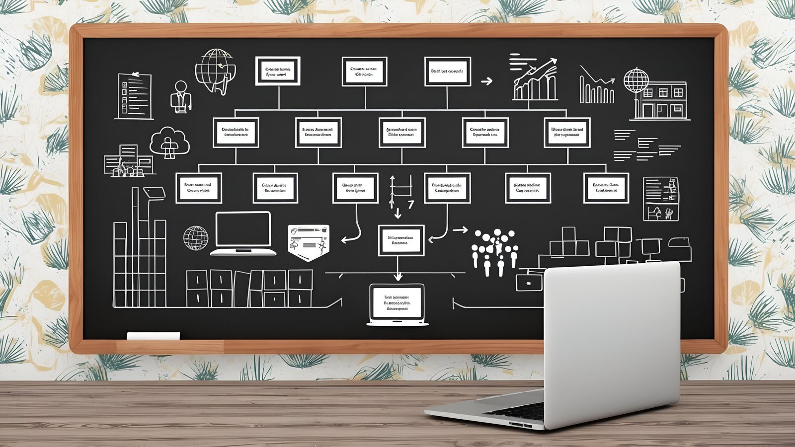 A whiteboard showing two architecture diagrams side by side: a simple box and a network of connected nodes