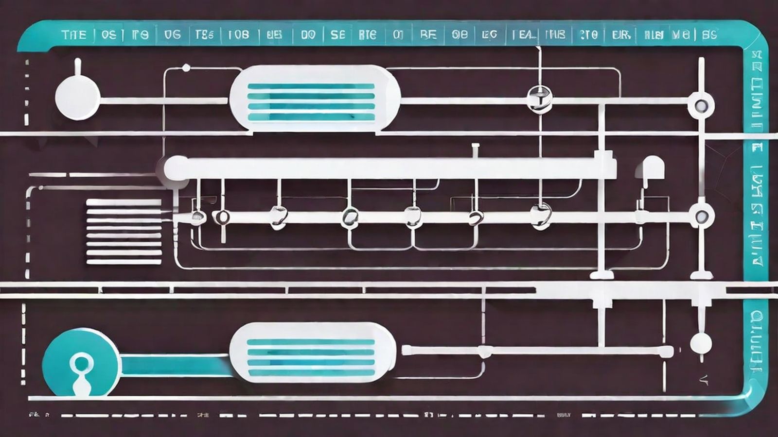 A pipeline visualization showing build, test, scan, and deploy stages with status indicators